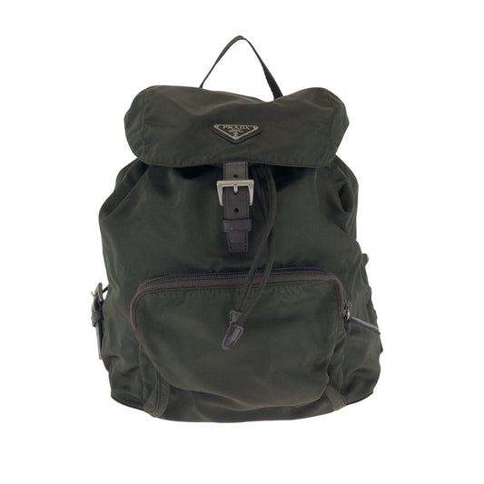 PRADA Backpack Nylon Khaki Brown SilverMetal Backpack Backpack Test Triangle With logo Women