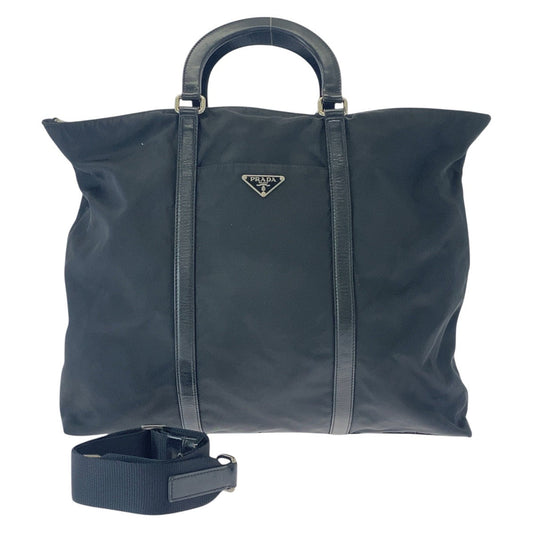 PRADA Tote Bag Nylon Black SilverMetal Tote Bag Shoulder Bag Test Triangle With logo mens