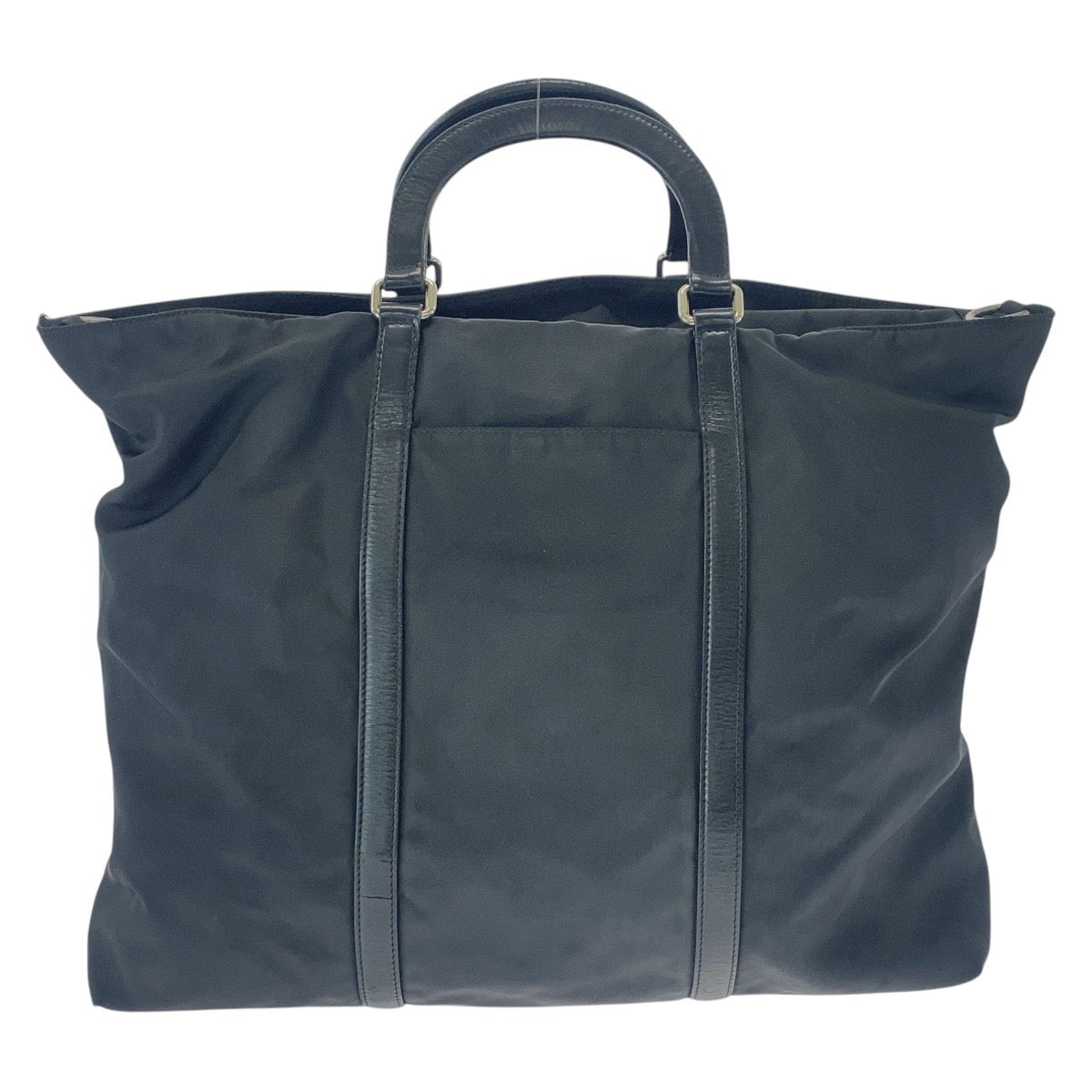 PRADA Tote Bag Nylon Black SilverMetal Tote Bag Shoulder Bag Test Triangle With logo mens