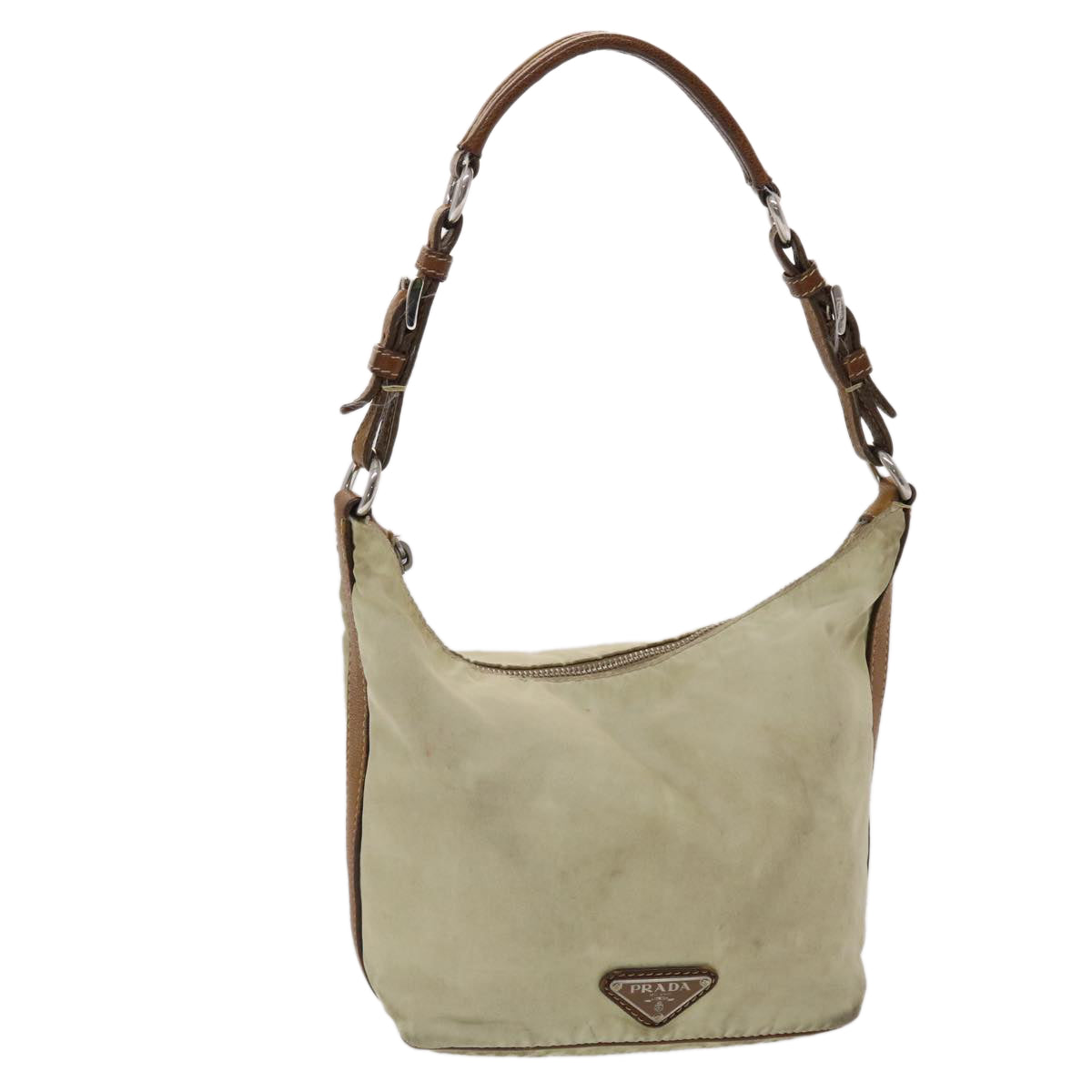 Prada Shoulder Bag Nylon Leather Cream