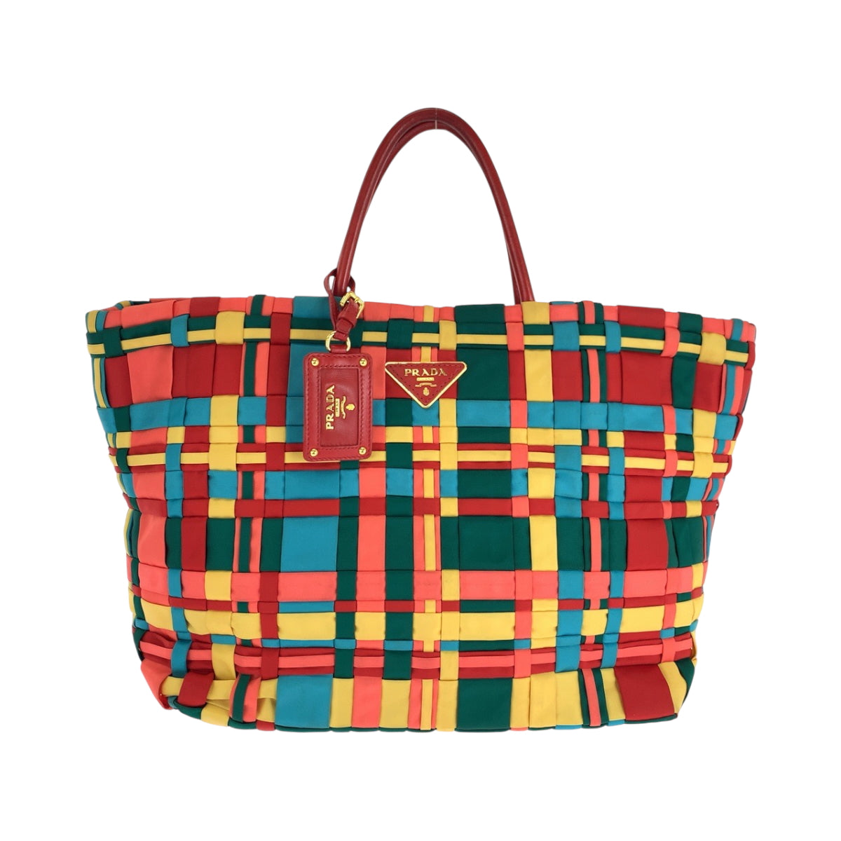 PRADA Tote Bag Nylon Multicolor GoldMetal Test Triangle With logo braid