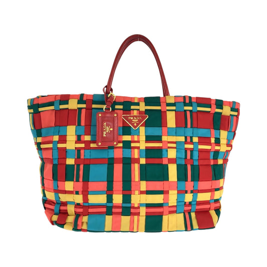 PRADA Tote Bag Nylon Multicolor GoldMetal Test Triangle With logo braid