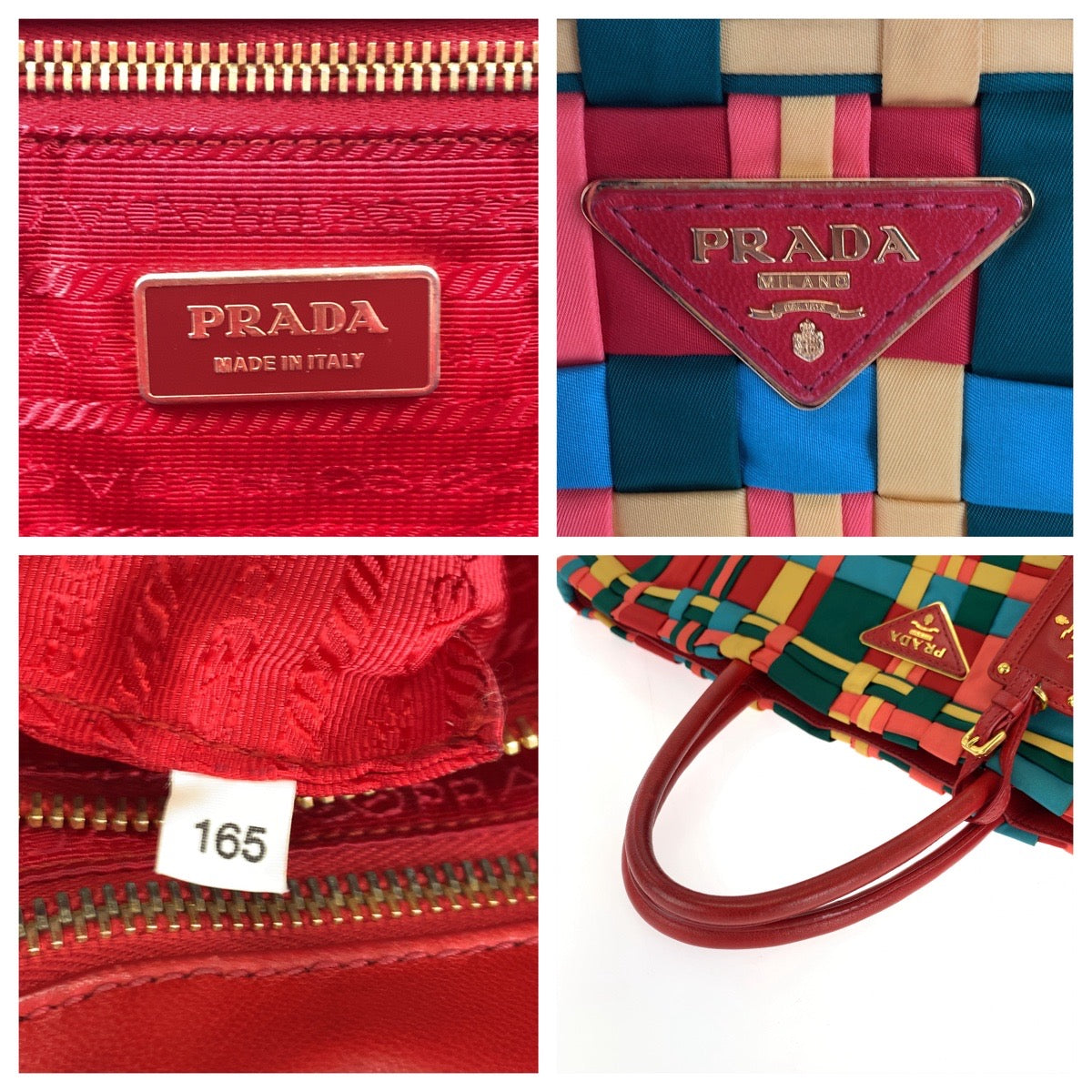 PRADA Tote Bag Nylon Multicolor GoldMetal Test Triangle With logo braid