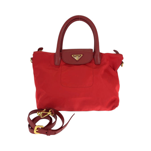 PRADA Tote Bag Nylon Red Gold Metal Tote Bag handbag Test Triangle With logo Women