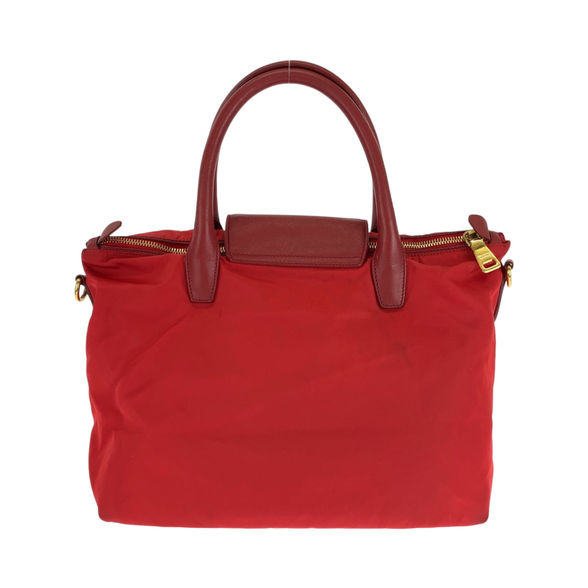 PRADA Tote Bag Nylon Red Gold Metal Tote Bag handbag Test Triangle With logo Women