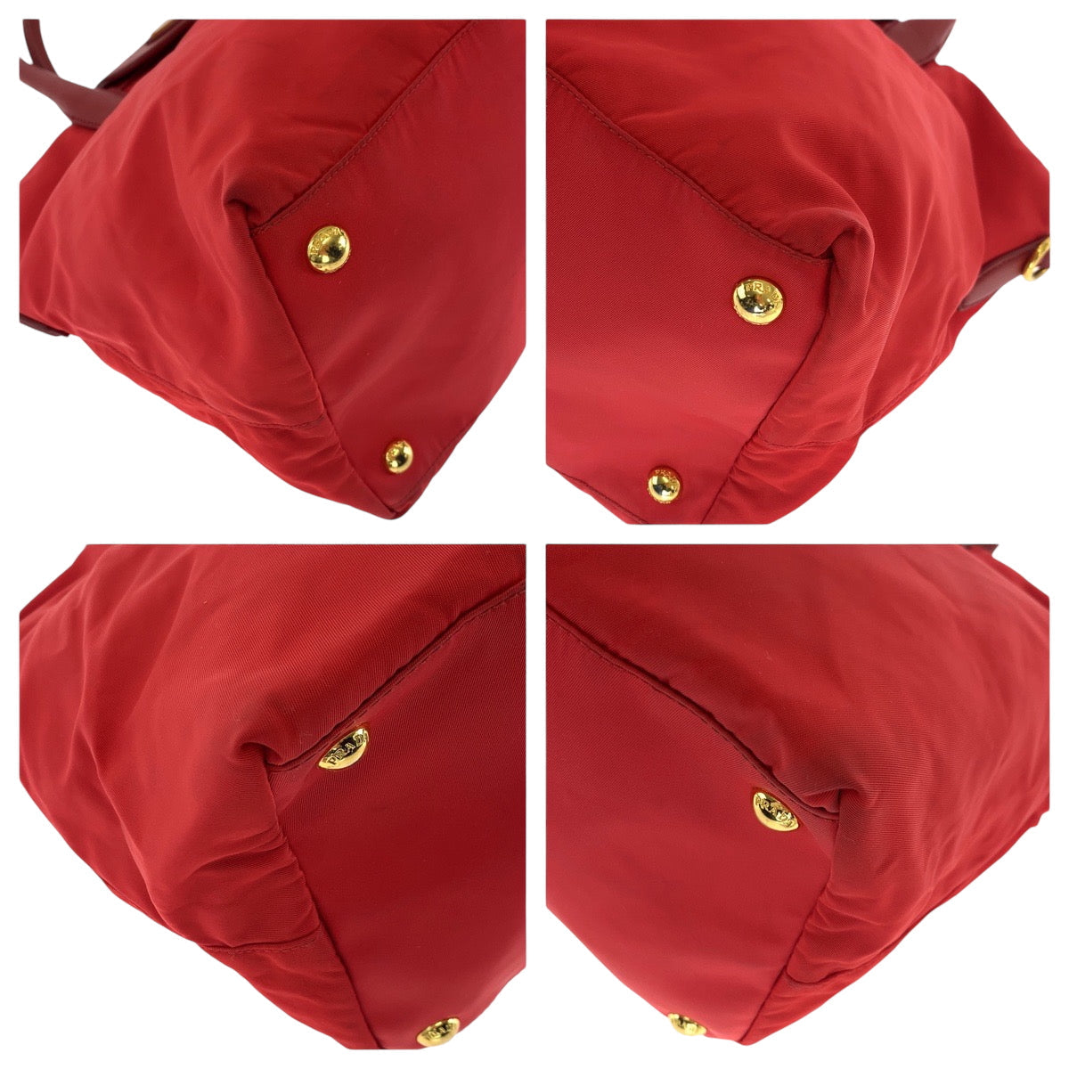 PRADA Tote Bag Nylon Red Gold Metal Tote Bag handbag Test Triangle With logo Women