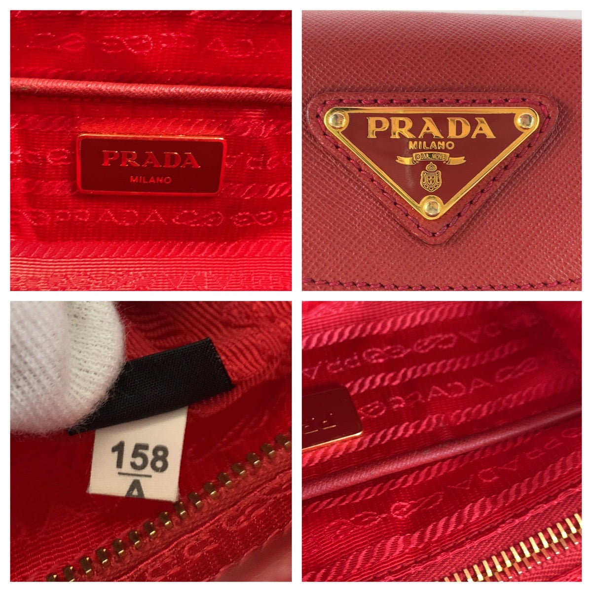 PRADA Tote Bag Nylon Red Gold Metal Tote Bag handbag Test Triangle With logo Women