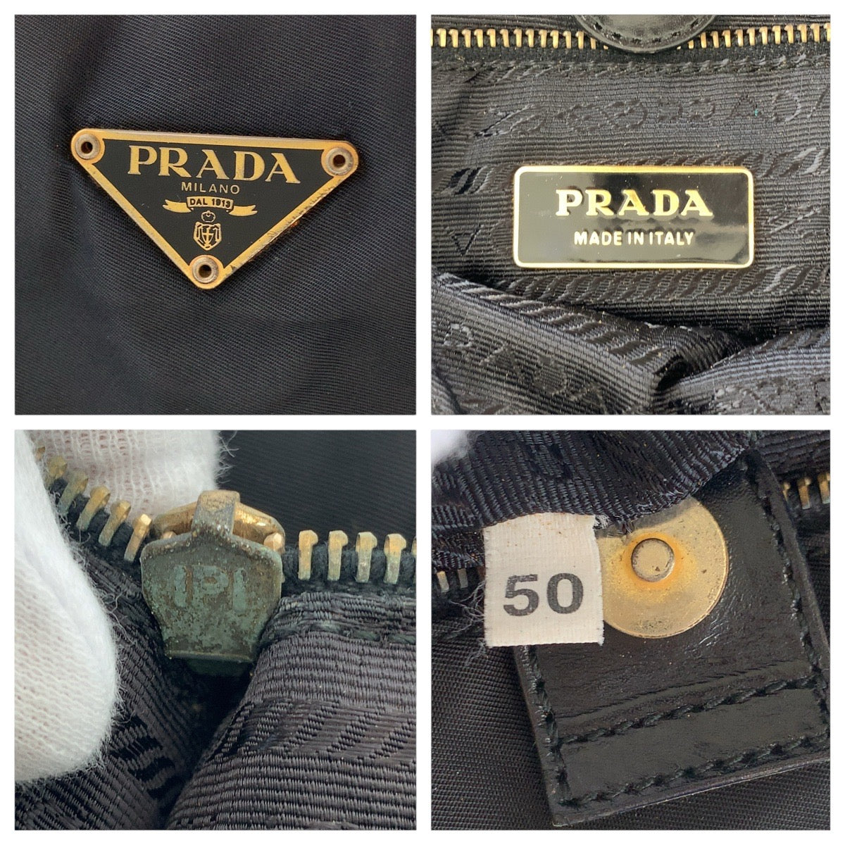 PRADA Tote Bag Nylon, Leather Black GoldMetal Tote Bag Shoulder Bag Test Triangle With logo Women
