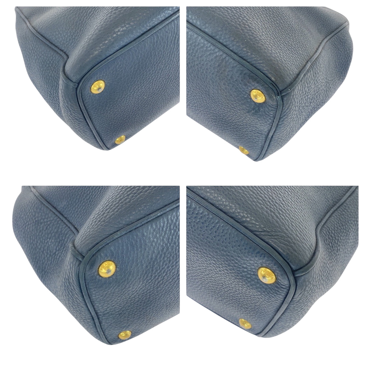 PRADA Tote Bag leather Blue GoldMetal Tote Bag handbag Vitterodino logo Women