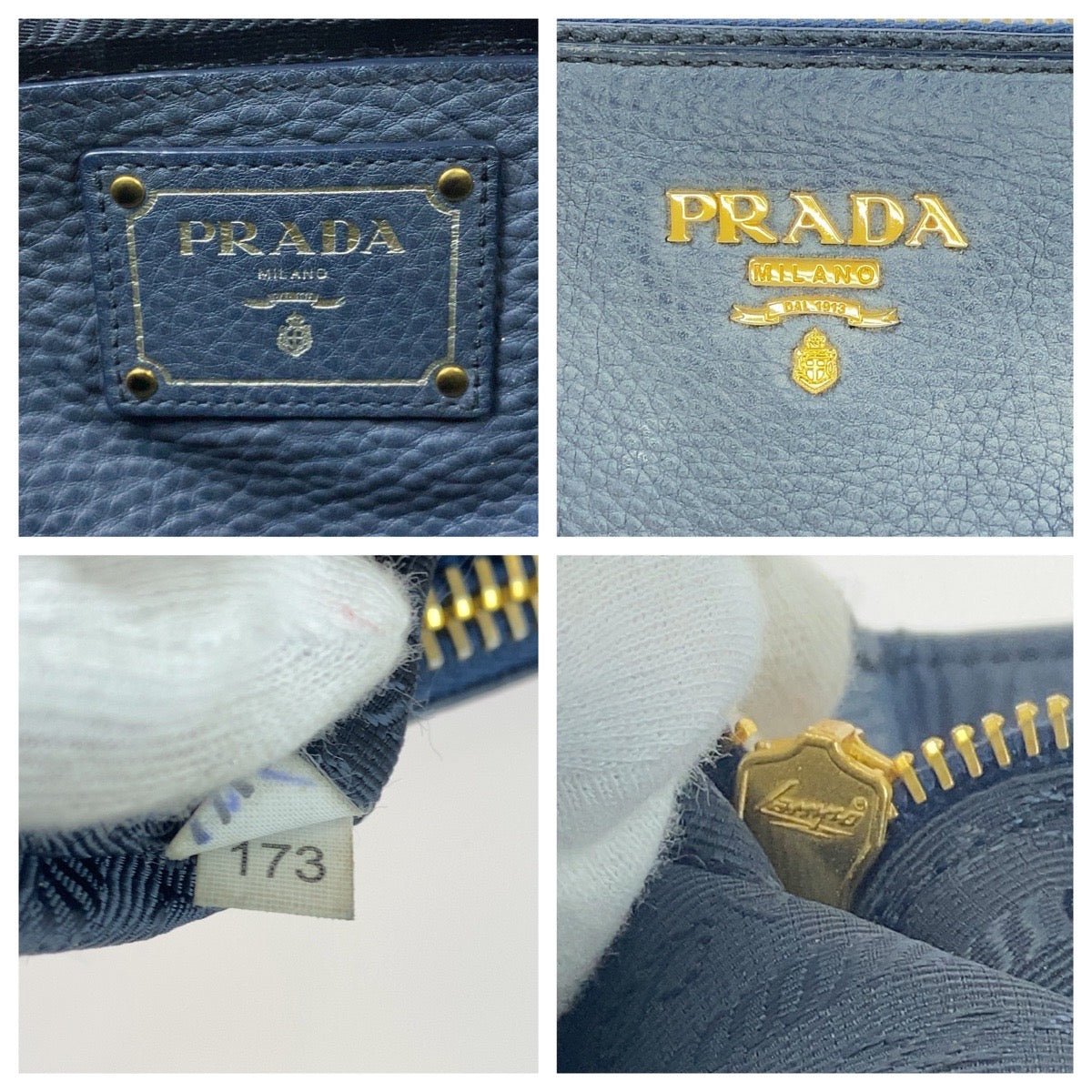 PRADA Tote Bag leather Blue GoldMetal Tote Bag handbag Vitterodino logo Women