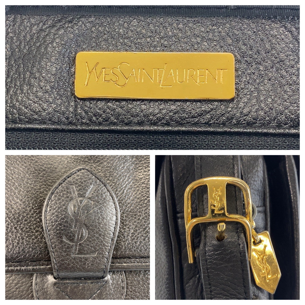 Yves Saint Laurent Shoulder Bag leather Black GoldMetal Shoulder Bag pochette YSL Women(Unisex)