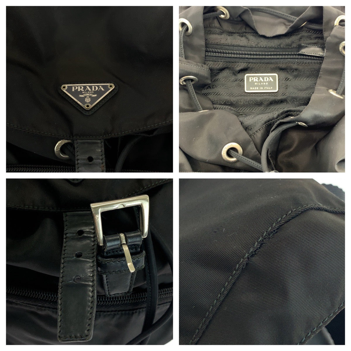 PRADA Backpack Nylon Black SilverMetal Backpack Backpack Test Triangle With logo Women