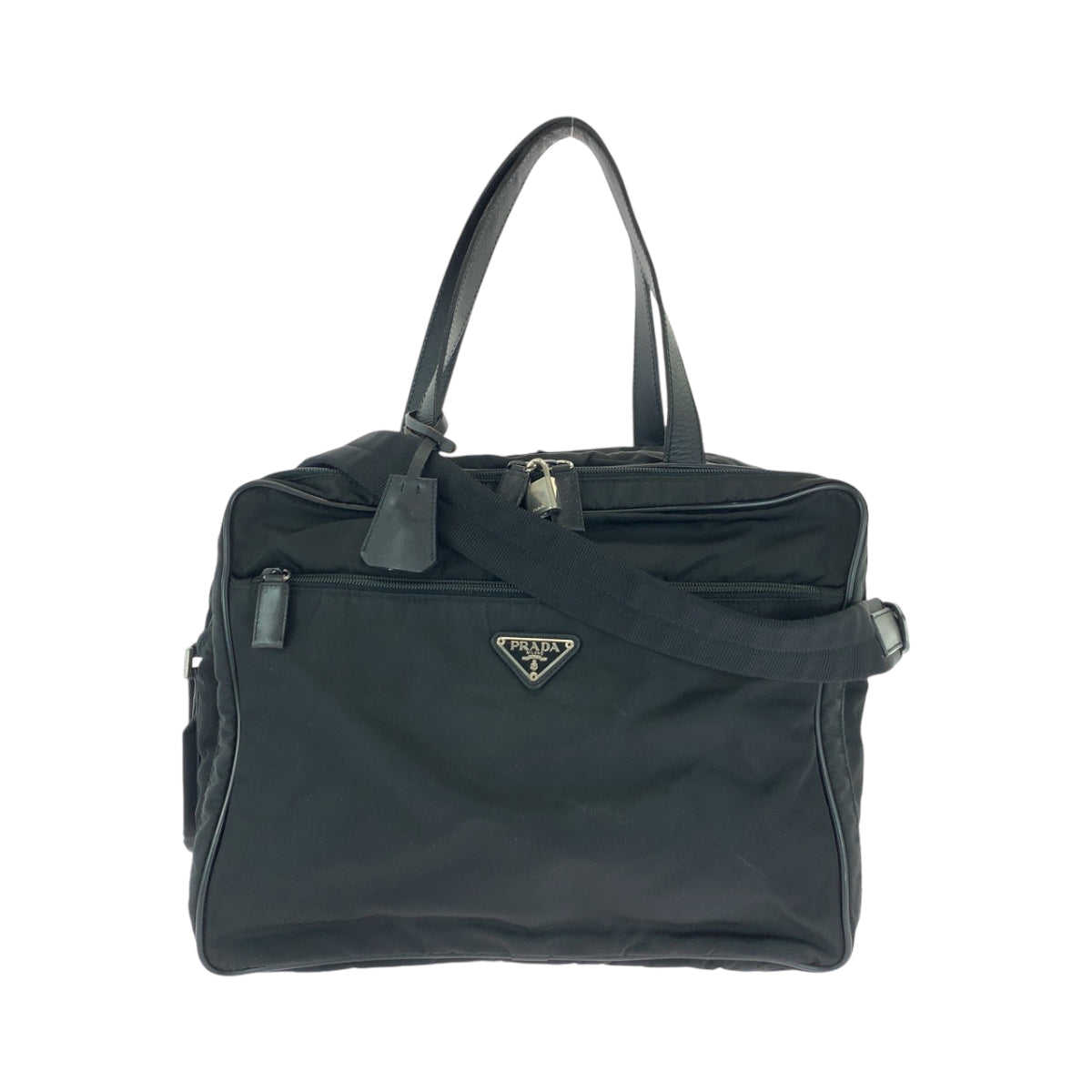 PRADA Business bag Nylon Black SilverMetal Business Bag Briefcase Shoulder Bag 2way Test Triangle With logo mens