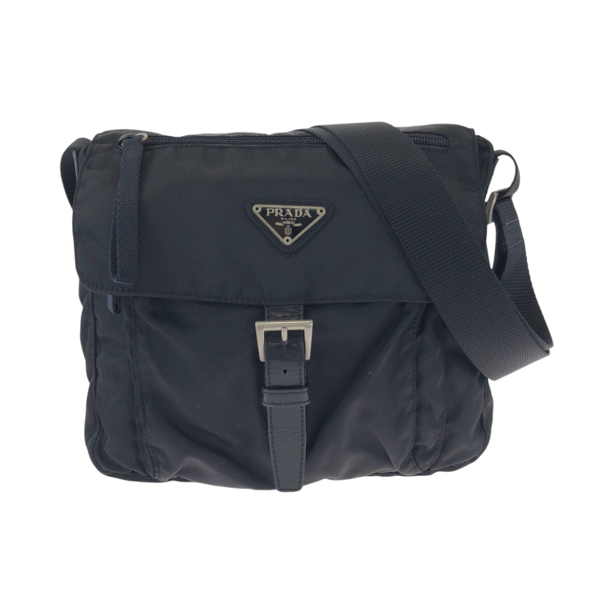 PRADA Shoulder Bag Nylon Black SilverMetal Shoulder Bag pochette Test Triangle With logo mens(Unisex)