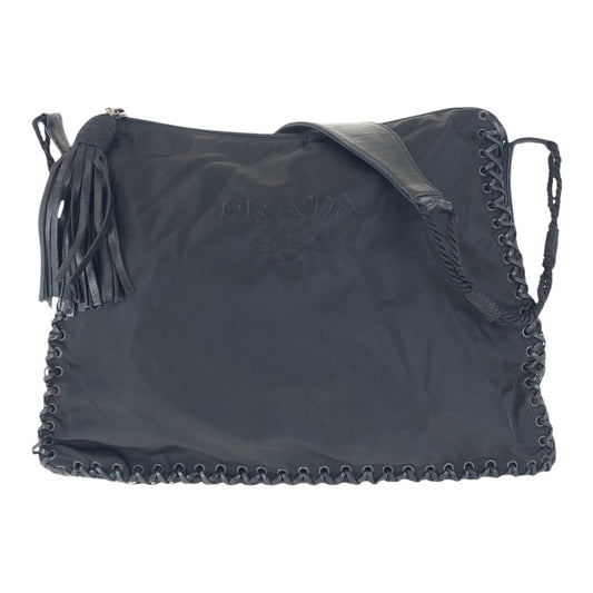 PRADA Shoulder Bag Nylon, Leather Black black Crossbody Shoulder Bag with Fringe Women