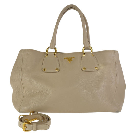 PRADA Tote Bag leather Beige Gold Metal Tote Bag Shoulder Bag Vitterodino Women