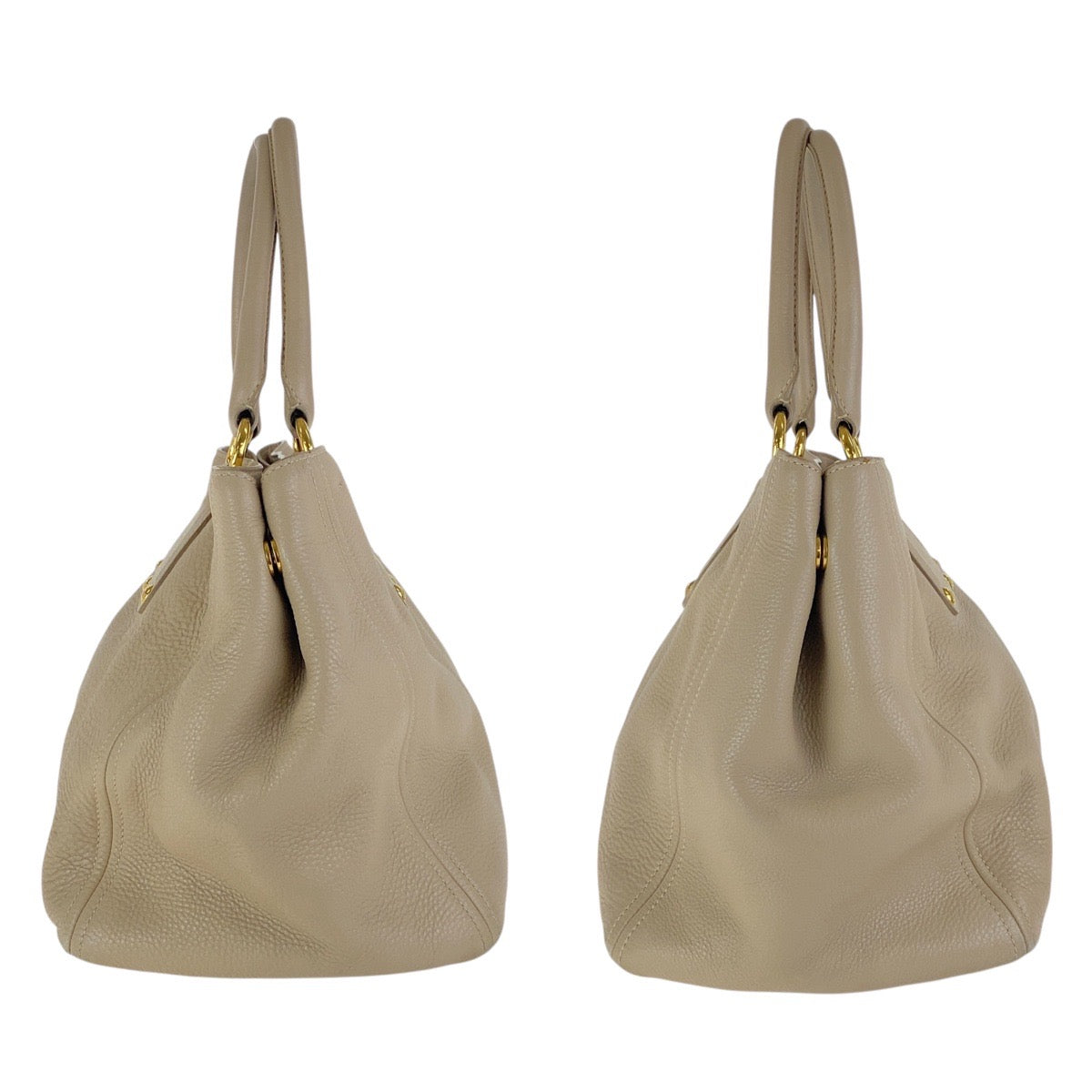 PRADA Tote Bag leather Beige Gold Metal Tote Bag Shoulder Bag Vitterodino Women