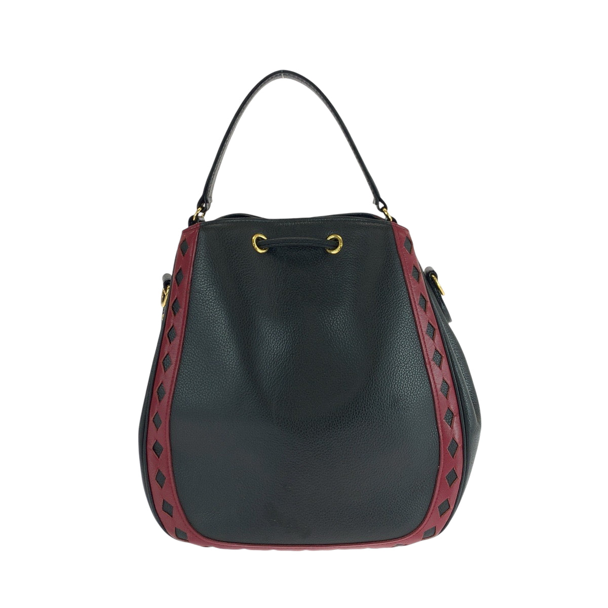 Yves Saint Laurent Shoulder Bag leather Black Red GoldMetal Shoulder Bag handbag Diamond cut Women