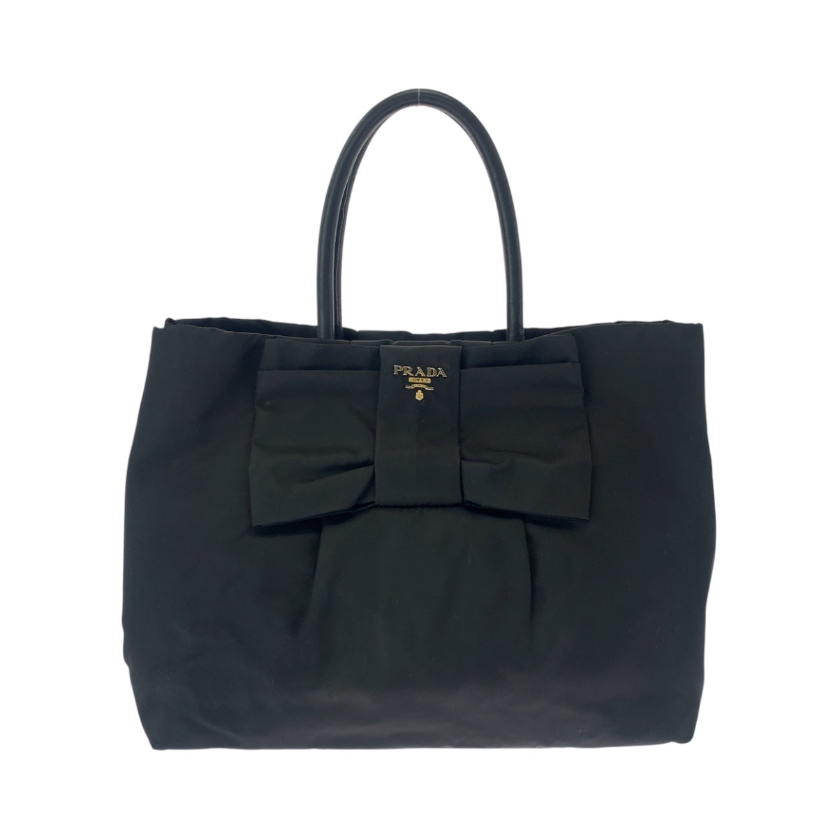 PRADA Tote Bag Nylon Black GoldMetal Tote Bag handbag Test logo ribbon Women