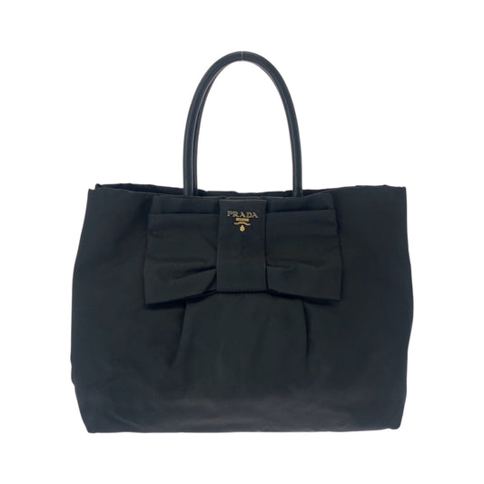 PRADA Tote Bag Nylon Black GoldMetal Tote Bag handbag Test logo ribbon Women