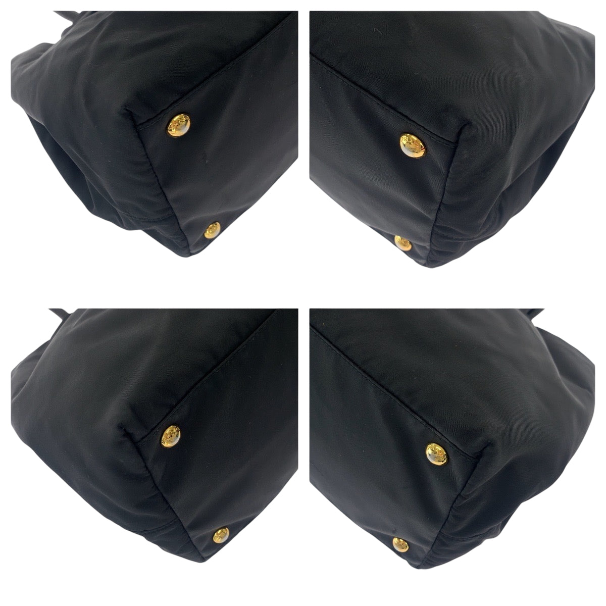 PRADA Tote Bag Nylon Black GoldMetal Tote Bag handbag Test logo ribbon Women