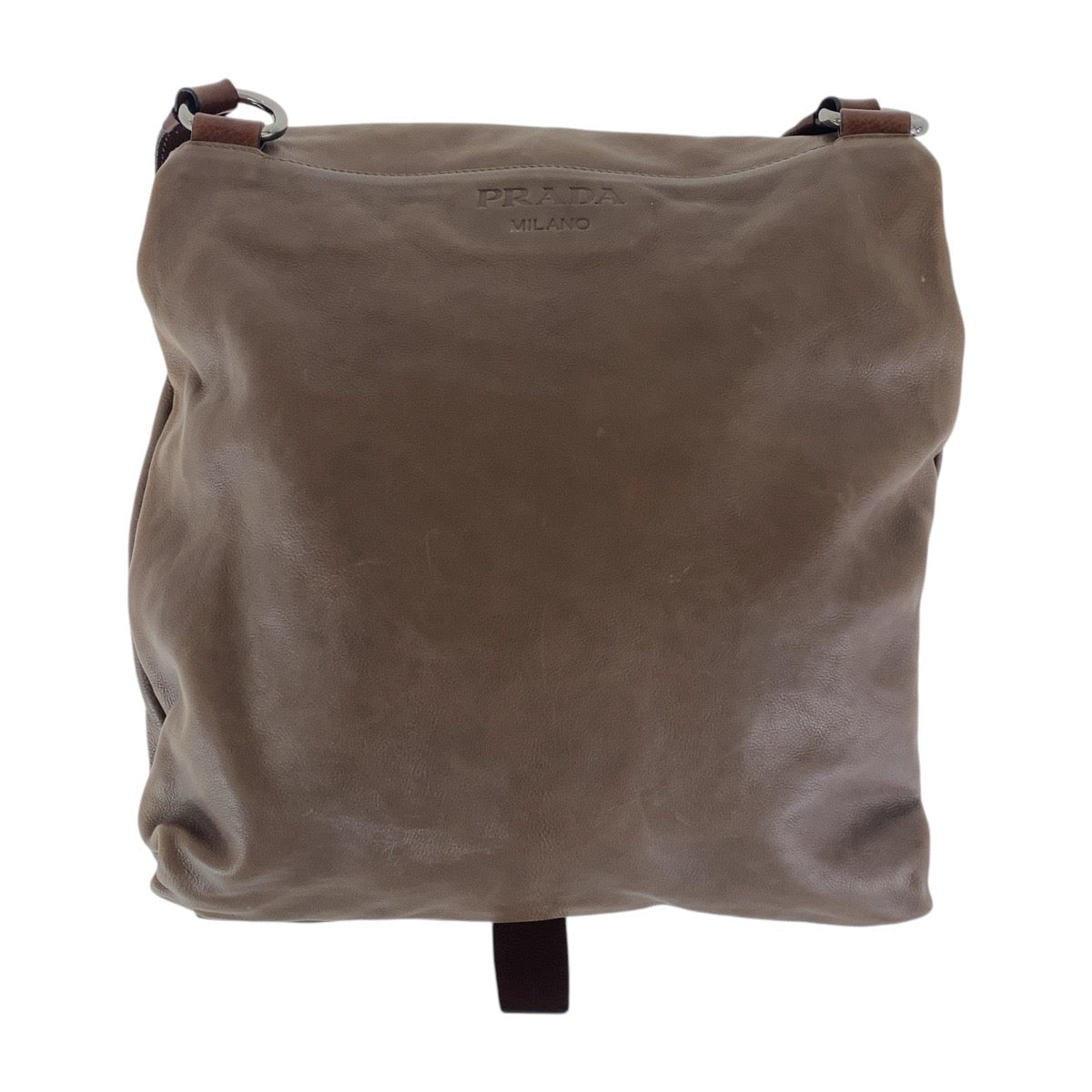 PRADA Shoulder Bag leather Brown Silver Metal Crossbody Shoulder Bag Unisex mens