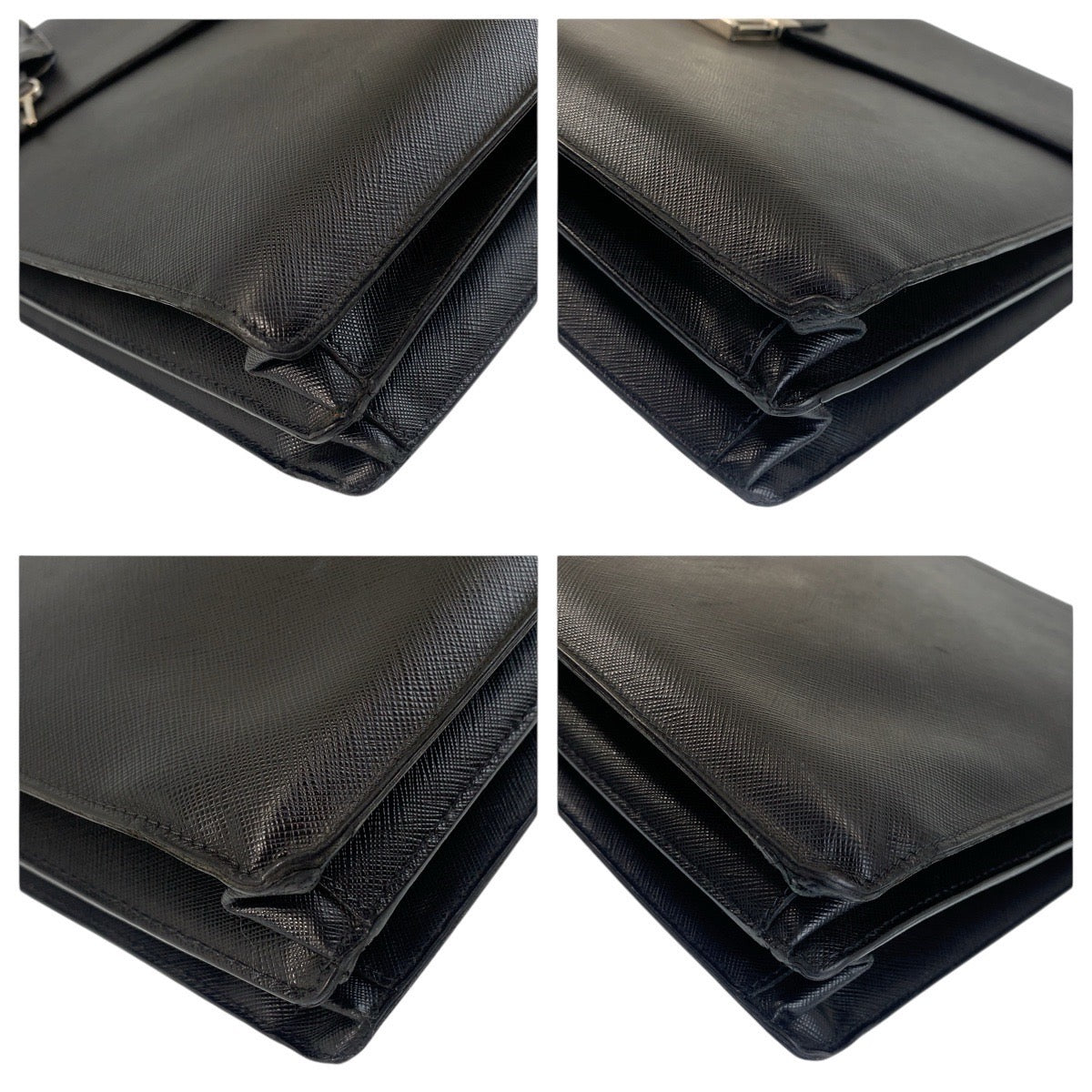 PRADA Business bag leather Black SilverMetal Business bag briefcase Safiano mens
