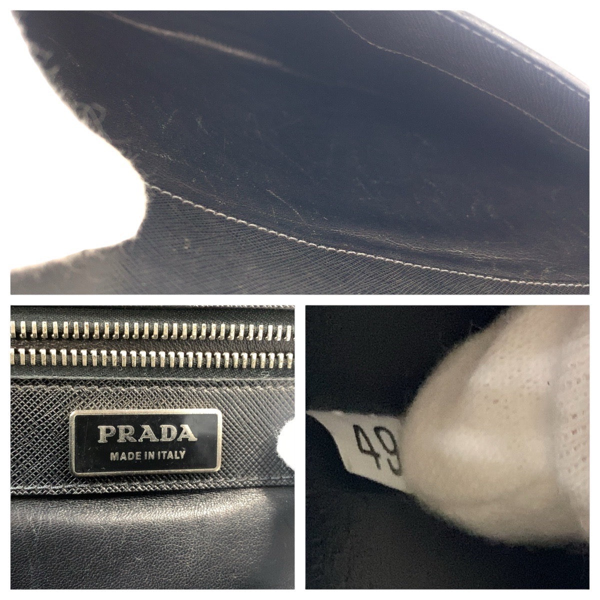 PRADA Business bag leather Black SilverMetal Business bag briefcase Safiano mens