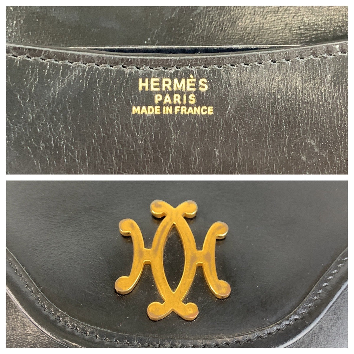 HERMES Shoulder Bag leather Black GoldMetal Shoulder Bag pochette Women