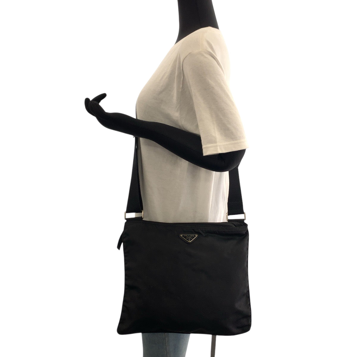 PRADA Shoulder Bag Nylon Black SilverMetal Shoulder Bag Sacoche Test Triangle With logo Women
