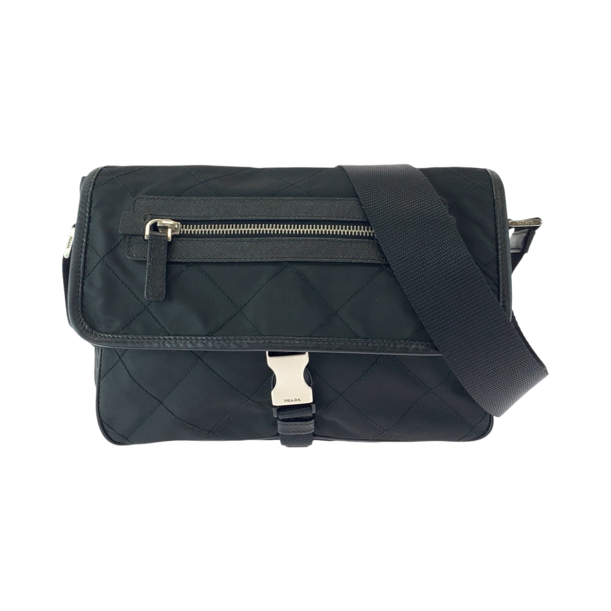 PRADA Shoulder Bag Nylon Black SilverMetal Shoulder Bag Messenger bag quilting testu Triangle With logo Women
