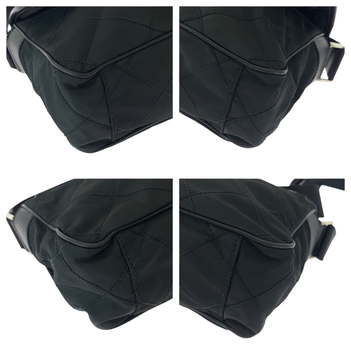 PRADA Shoulder Bag Nylon Black SilverMetal Shoulder Bag Messenger bag quilting testu Triangle With logo Women