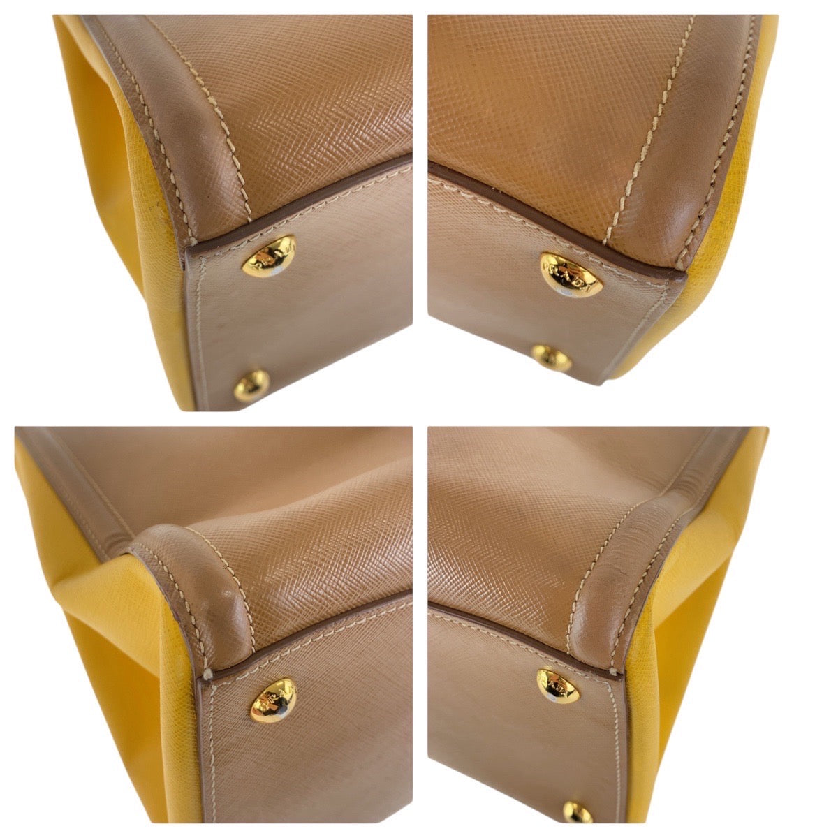 PRADA Tote Bag leather Brown Yellow Gold Metal Tote Bag Shoulder Bag Safiano Triangle With logo Women