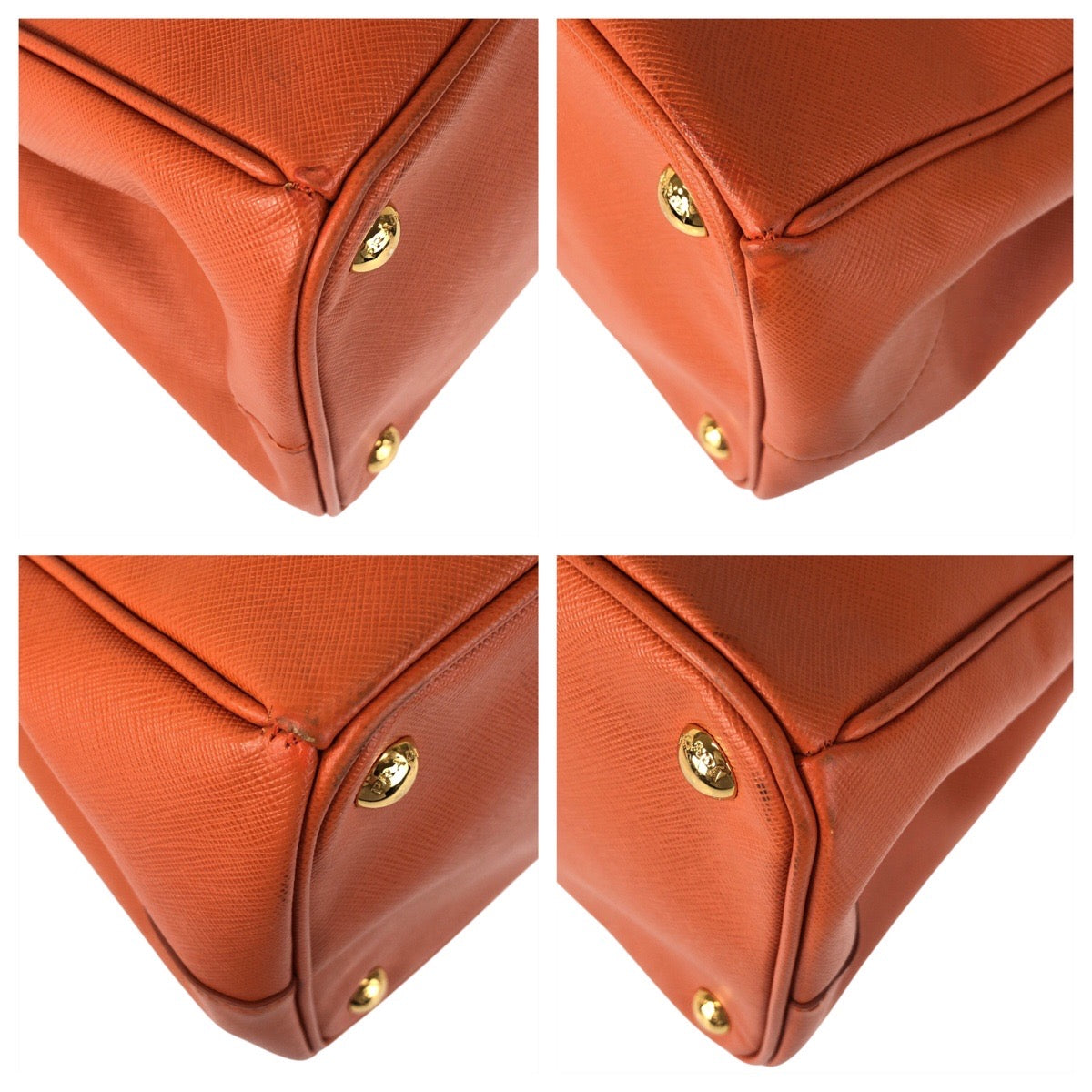 PRADA Handbag leather Orange GoldMetal Tote Bag handbag Safiano Women