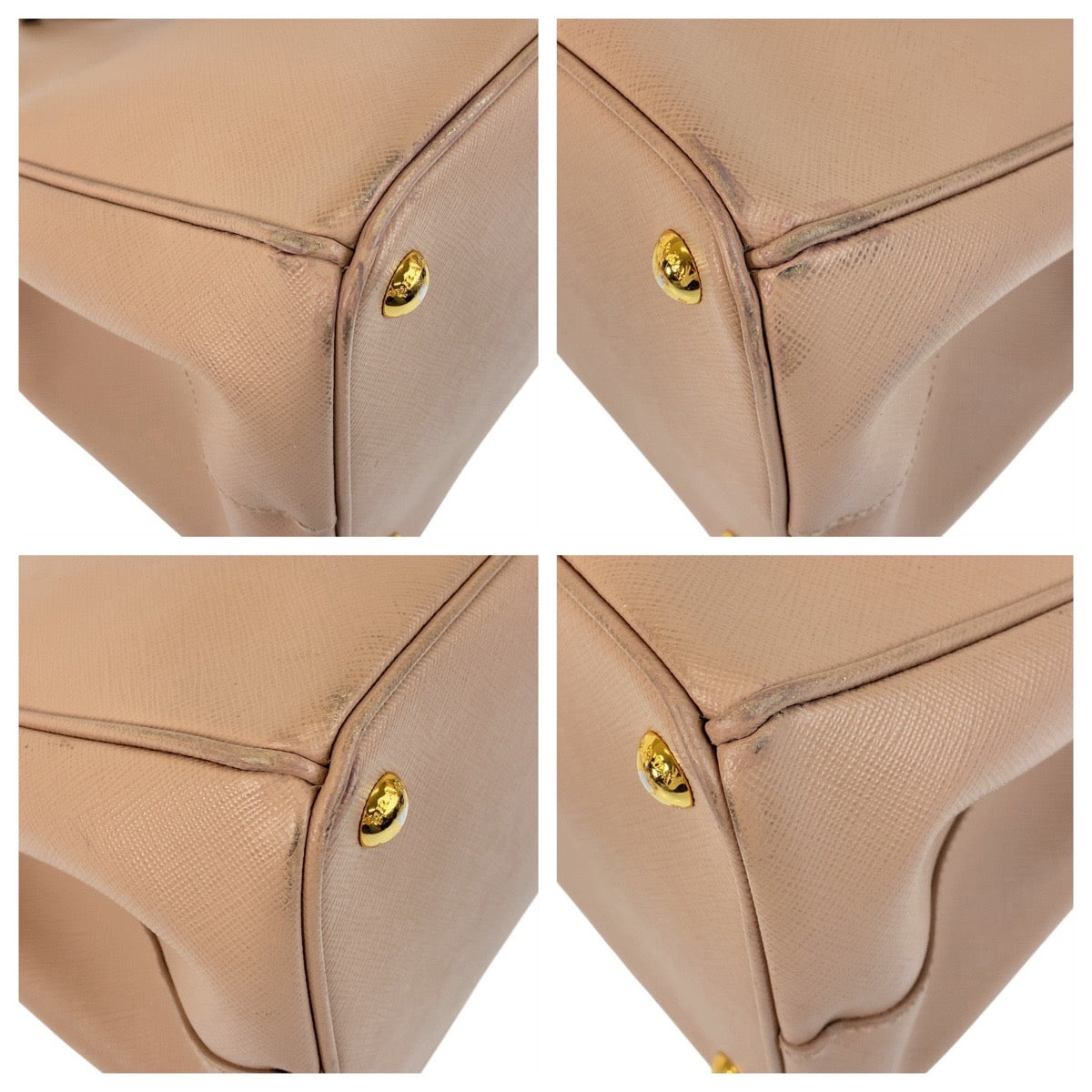 PRADA Handbag leather Beige Pink Beige Gold Metal Handbag Tote Bag Shoulder Bag 2way Safiano Galleria TriangleWith logo Women