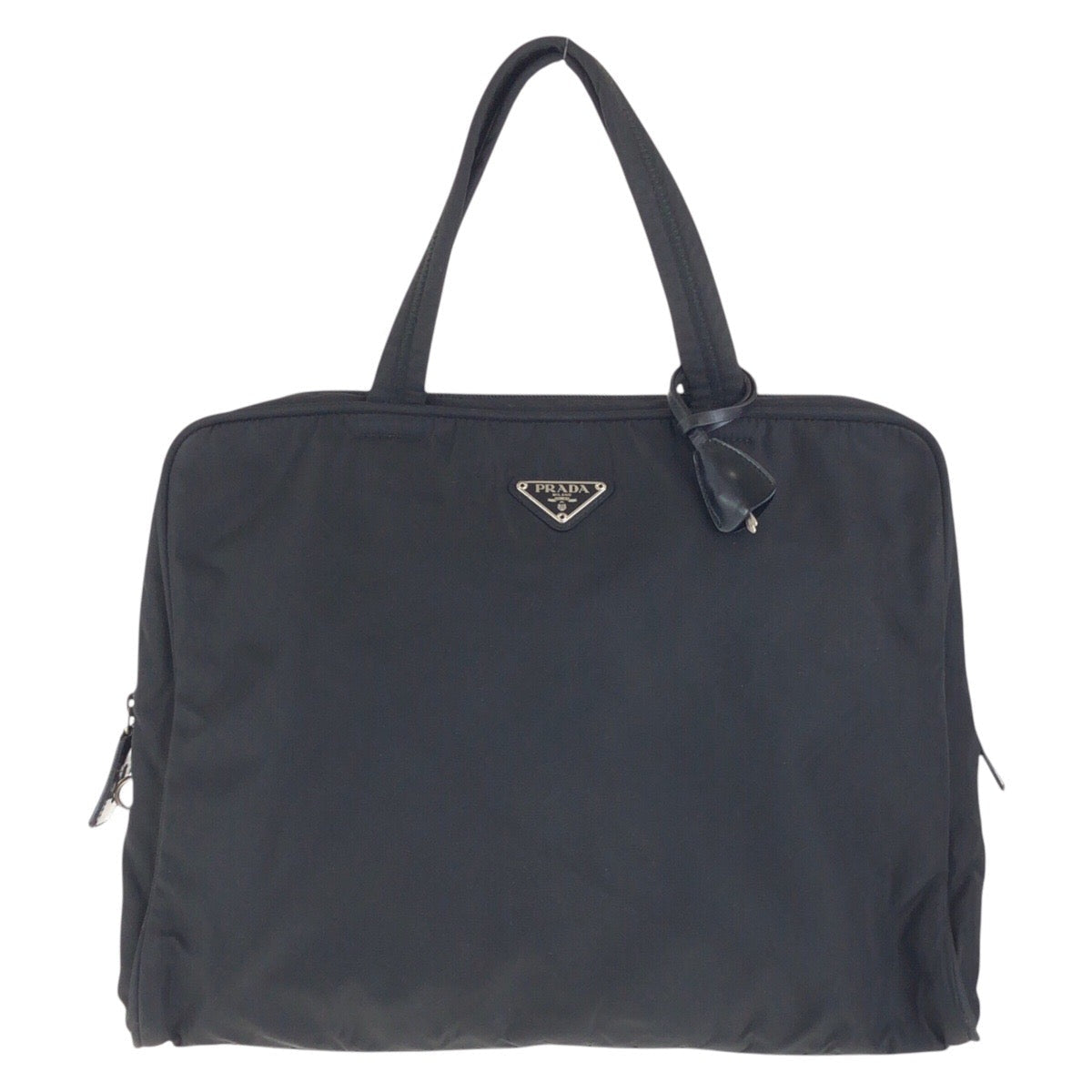 PRADA Tote Bag Nylon Black SilverMetal Tote Bag handbag Test Triangle With logo Women