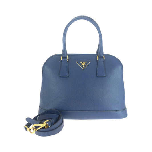 PRADA Shoulder Bag leather Blue GoldMetal Shoulder Bag Handbag 2way Safiano Triangle With logo Women