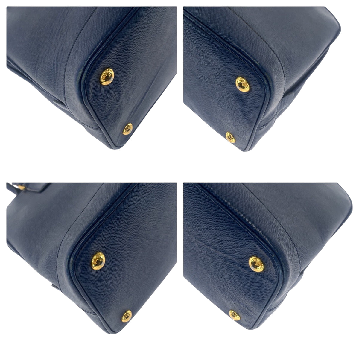 PRADA Shoulder Bag leather Blue GoldMetal Shoulder Bag Handbag 2way Safiano Triangle With logo Women