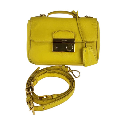 PRADA Shoulder Bag leather Yellow Gold Metal Shoulder Bag Handbag Safiano Women