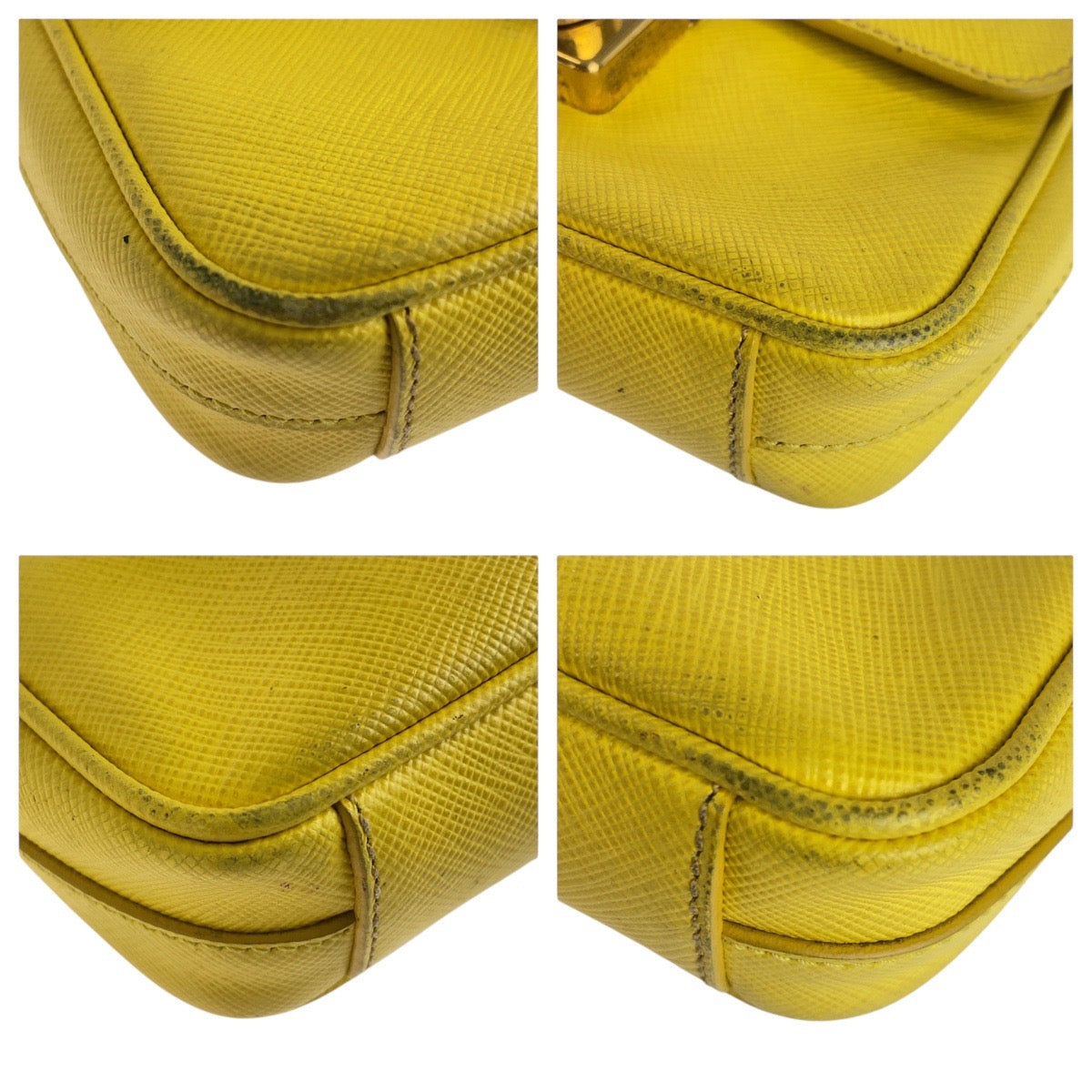 PRADA Shoulder Bag leather Yellow Gold Metal Shoulder Bag Handbag Safiano Women