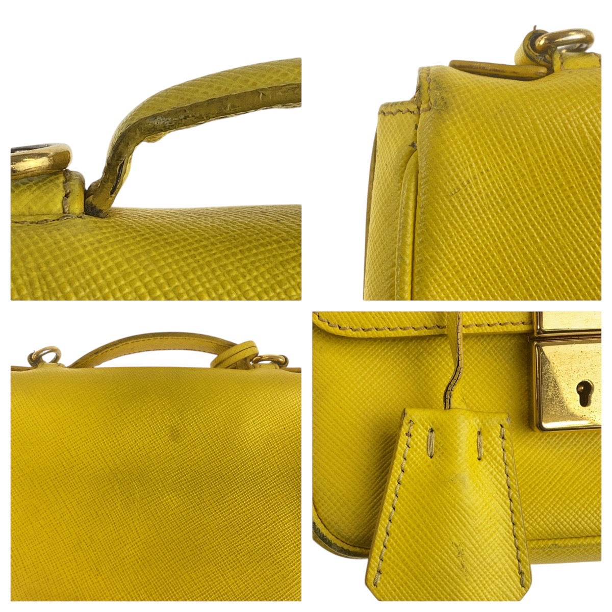 PRADA Shoulder Bag leather Yellow Gold Metal Shoulder Bag Handbag Safiano Women