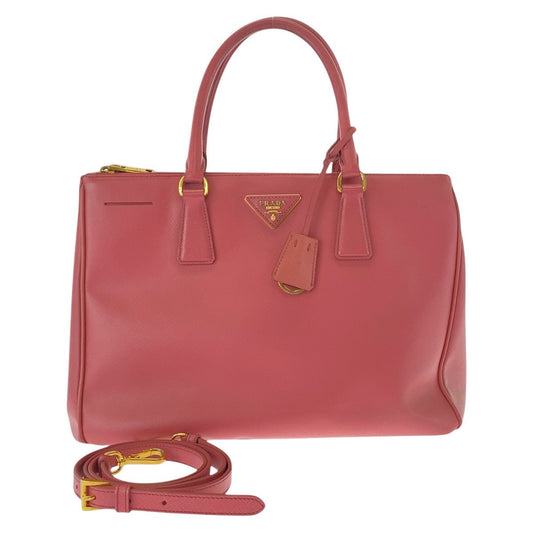 PRADA Tote Bag leather Pink Gold Metal Tote Bag Handbag Shoulder Bag Safiano Women