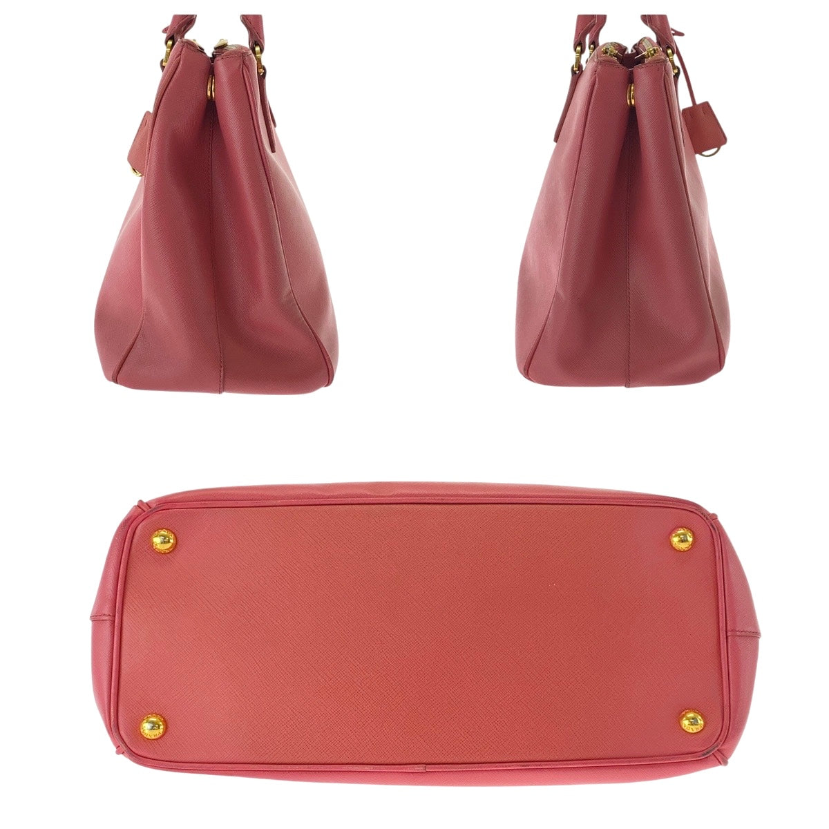 PRADA Tote Bag leather Pink Gold Metal Tote Bag Handbag Shoulder Bag Safiano Women