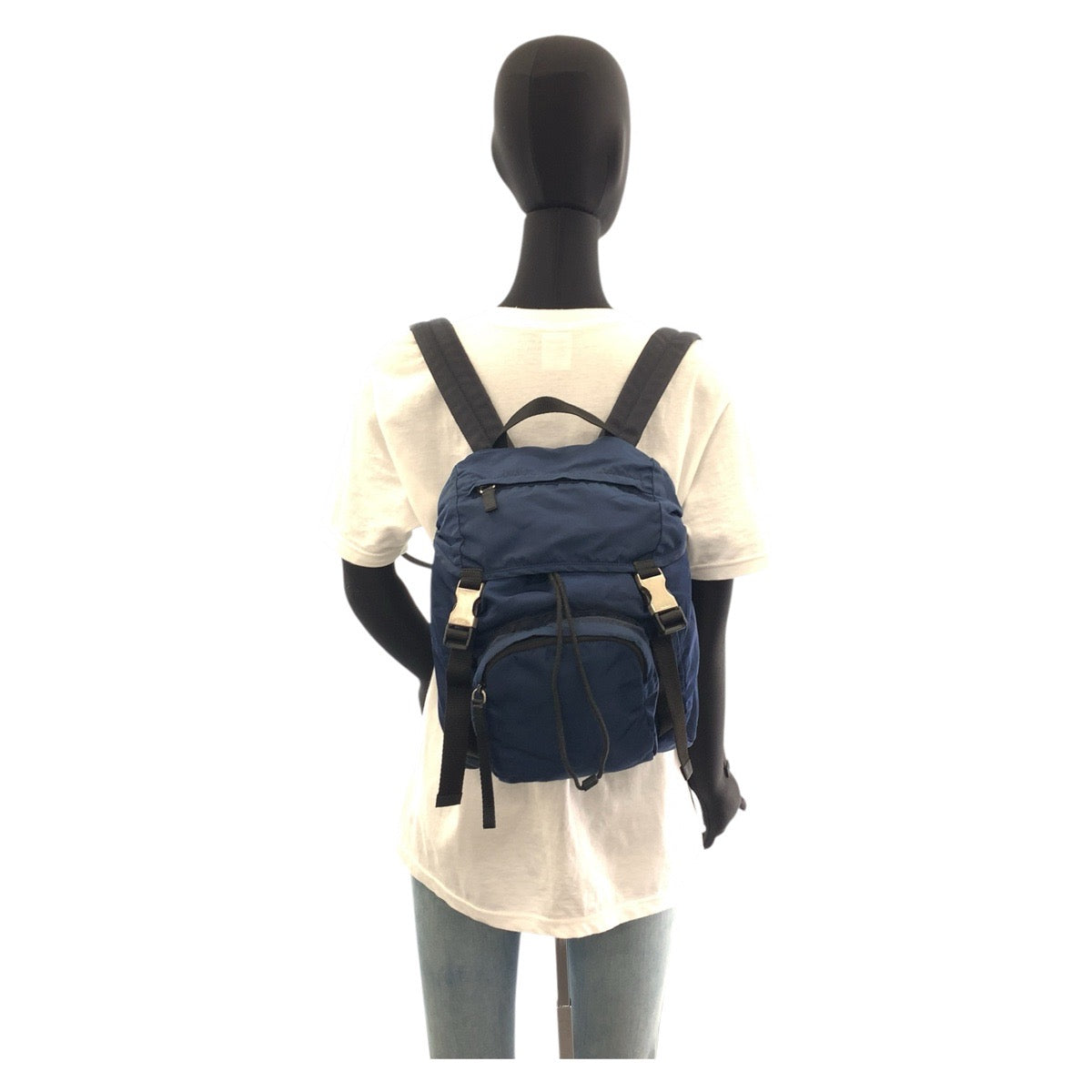 PRADA Backpack Nylon Navy SilverMetal Backpack Backpack Test Triangle With logo Women