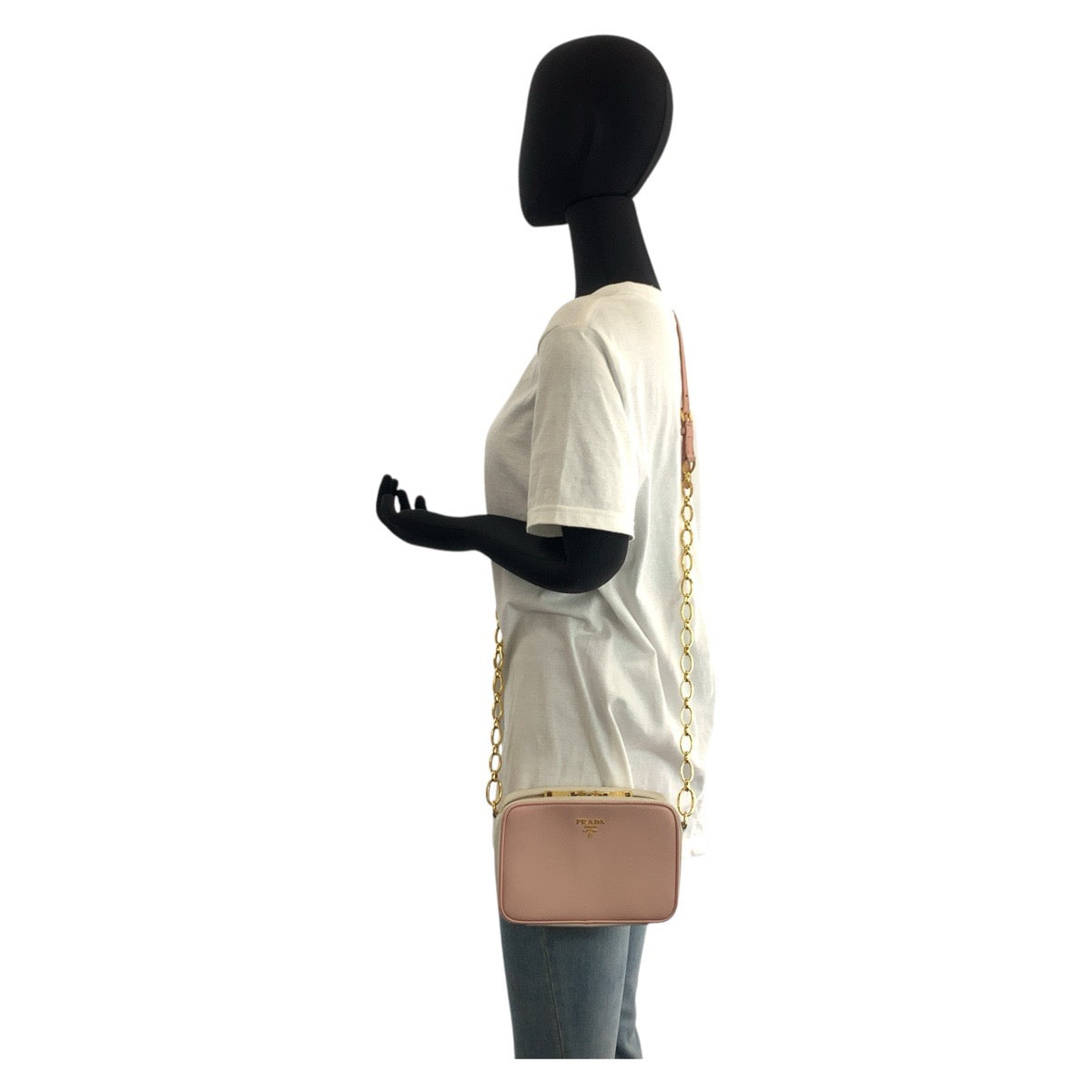 PRADA Shoulder Bag leather Pink Gold Metal Shoulder Bag pochette Safiano Women