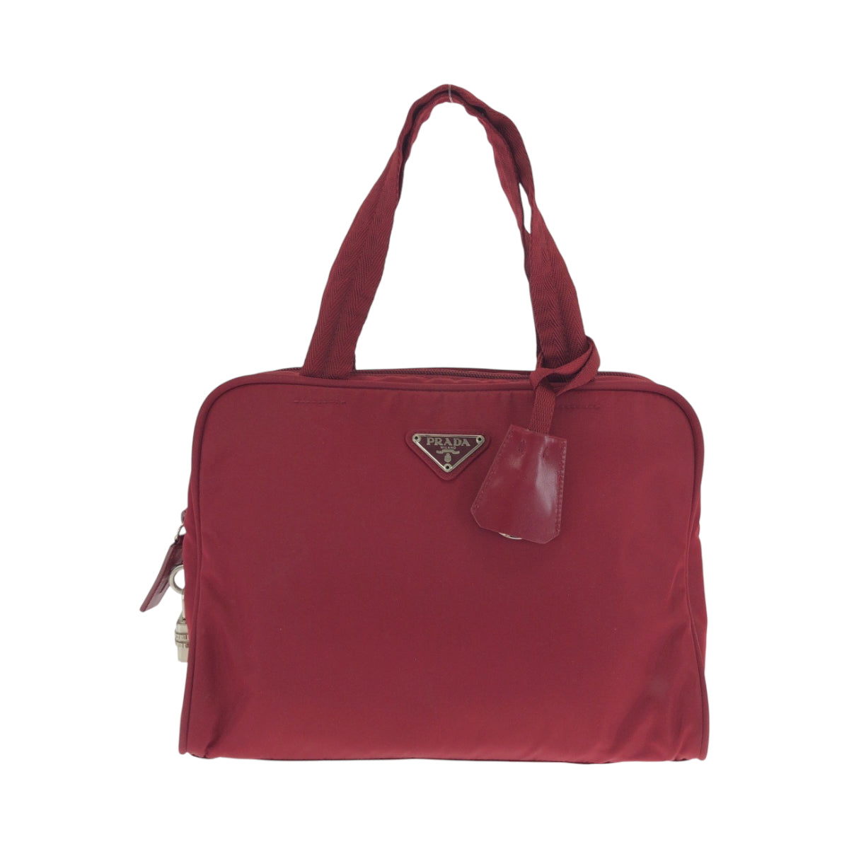 PRADA Tote Bag Nylon Red Silver Metal Tote Bag handbag Test Triangle With logo Women