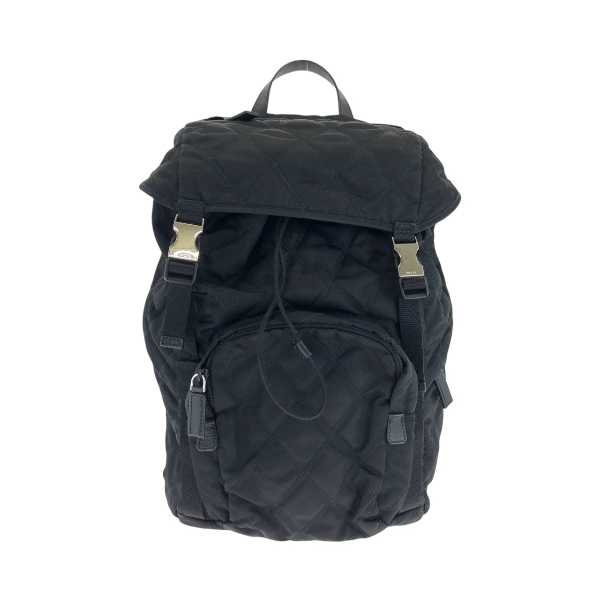 PRADA Backpack Nylon Black SilverMetal Backpack Backpack Test suit quilting Triangle With logo mens(Unisex)