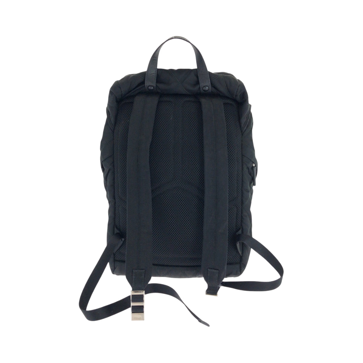 PRADA Backpack Nylon Black SilverMetal Backpack Backpack Test suit quilting Triangle With logo mens(Unisex)