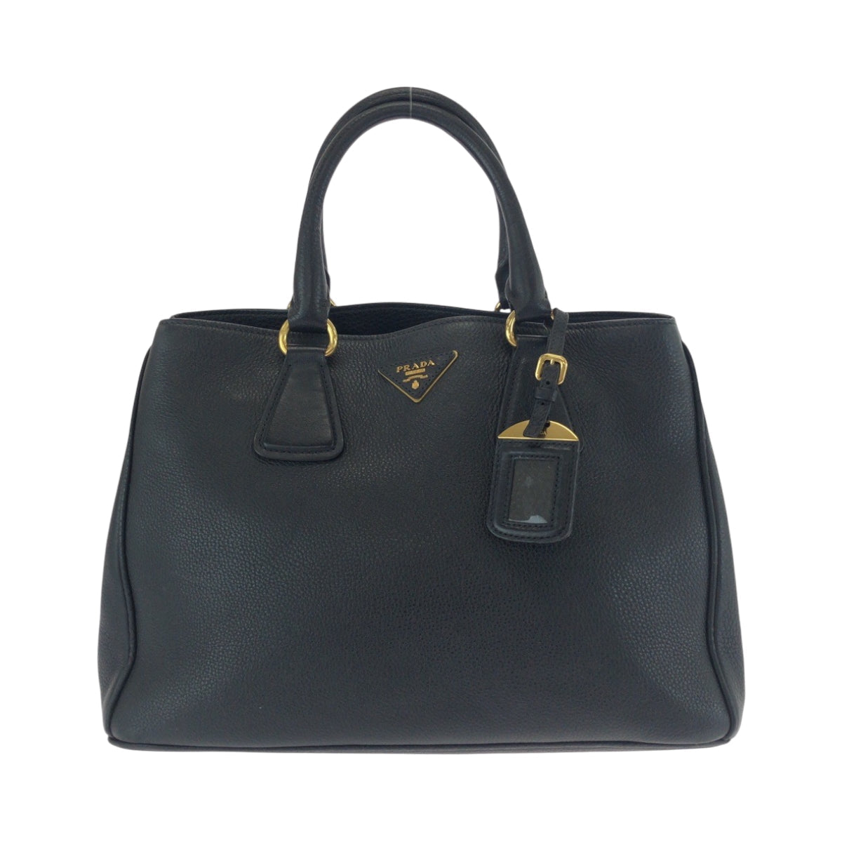 PRADA Tote Bag leather Black GoldMetal Tote Bag Handbag Shoulder Bag Vitterodino Triangle With logo Women