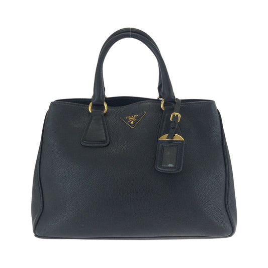 PRADA Tote Bag leather Black GoldMetal Tote Bag Handbag Shoulder Bag Vitterodino Triangle With logo Women
